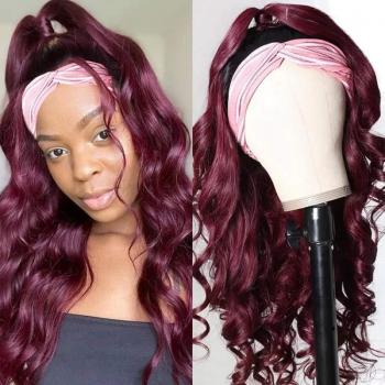 Ombre Burgundy Body Wave Headband Wig for Black Women (20-30 inches)