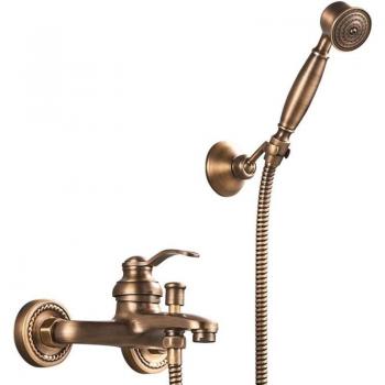 Rubinetto doppio vasca-doccia con maniglie in ottone antico