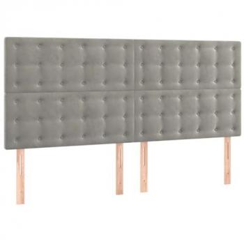 LED Kopfteil Hellgrau Samt 160x5x118/128 cm
