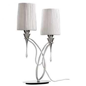 DIYAS Inspired Mantra Fusion Lucca Table Lamp 2 Light E27, Polished Chrome With White Shades & Clear Crystal