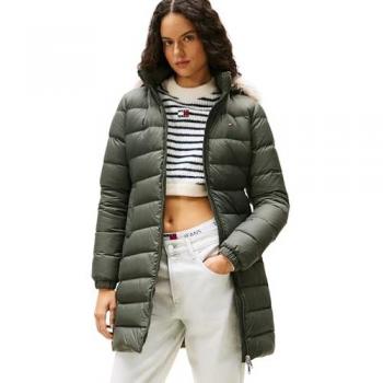 Tommy Jeans Abrigo Acogedor Largo con Capucha en Tonos Oliva