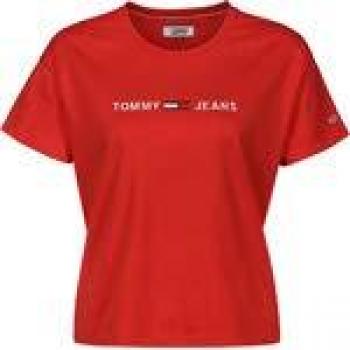 Tommy Jeans TJW Clean Linear Logo Tee, T-Shirt Femme, Rouge (Flamme écarlate 667), Taille M
