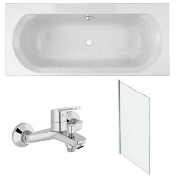 Pack Bañera Recta Elise 170x75 + Accesorios de Baño (Mezclador y Mampara)