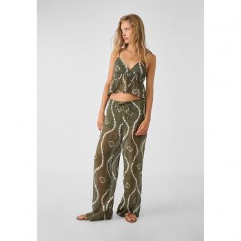 Flowing Printed Trousers Khaki XS