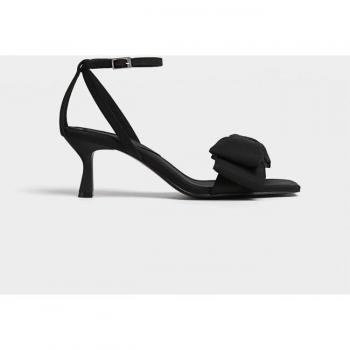 Stradivarius Black Heeled Sandals with Bow Accent