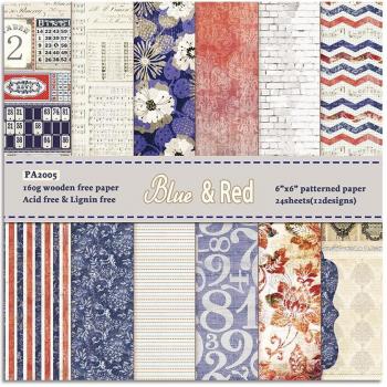 AlinaCraft 24 Sheet 6X6 DIY Scrapbooking Patterned Paper Pack - Blue and Red