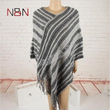 Oversized Striped V-Neck Poncho for Women