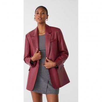 Stradivarius Burgundy Regular Fit Leather Blazer Size S
