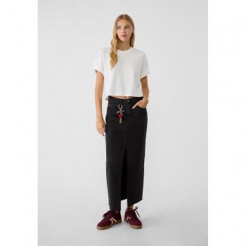Stradivarius Long Denim Comfortable Skirt Black Denim Size 16