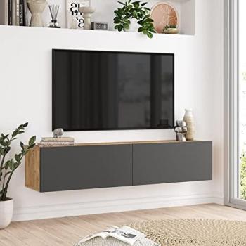 Mobile Porta TV 'Lapinlahti' 140x32x30 cm con 2 Ante Apertura a Ribalta - Rovere Rustico / Antracite