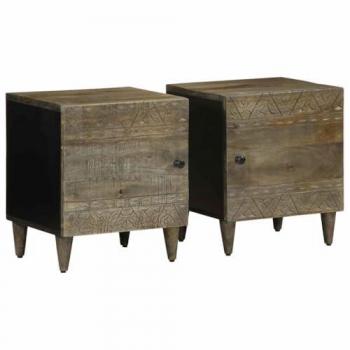 Set di 2 Comodini Grigio Chiaro in Legno di Mango 40x33x46 cm
