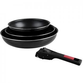 Sitram Poêles Agile Aluminium Antiadhérents, Ensemble de 3, diamètres : 20, 24 et 28 cm, Revêtement Noir sans PFOA, Manche Clipsable Amovible, Compatible avec Tous les Feux dont l'Induction