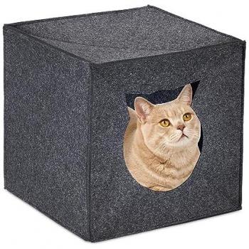 Cozy Corner Felt Pet Cave, Square Cat Shelf Box, 33 x 33 x 33 cm, Foldable, for Kitties & Small Dogs, Anthracite