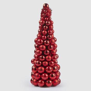 Totem Decorativo Natalizio in Plastica con 120 Palline, H65xØ25cm, Rosso