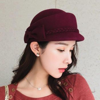 Women's 100% Wool Fedora Hat with Bowknot