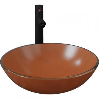 Vasque à poser en verre trempé avec drain à poussoir