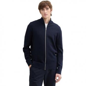 Tom Tailor Denim Strickjacke „Sky Captain Blau“ – Herren, Größe XL, Stehkragen