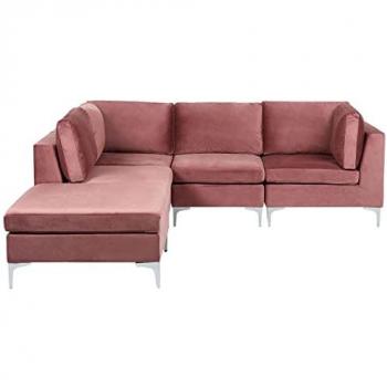 4‑Seat Right‑Hand Corner Velvet Sofa & Ottoman (Silver Metal Legs)