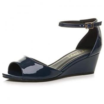 AJVANI Navy Mid-heel Wedge with Ankle Strap – Women's 4