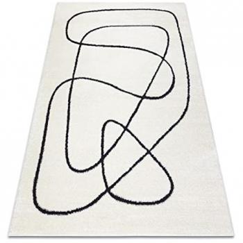 Rugsx Teppich 8377: Moderne Abstraktions‑Creme mit Schwarz‑Beigeneinlage, 160 × 220 cm