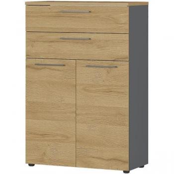Archiefkast Agenda Home, 3 OH, B 800 x D 400 x H 1200 mm, 2 tiroirs, graphite/chêne