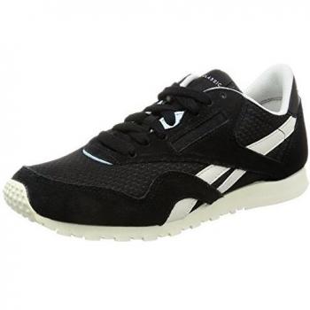 Reebok Women's Cl Nylon Slim Ep Athletic Sneakers in Black with Fresh Blue and Chalk Accents, Size 6 UK