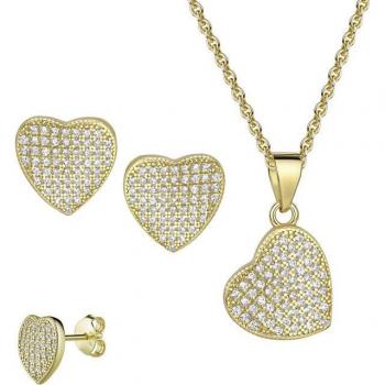 Multipack Firetti Schmuck Geschenk: Ohrstecker & Kette, Herzdesign, Silberschimmer, 4‑teilig, Zirkonia