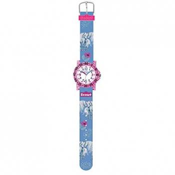 Scout Quarzuhr Pferde und Blumen, Textilarmband, blau-pink