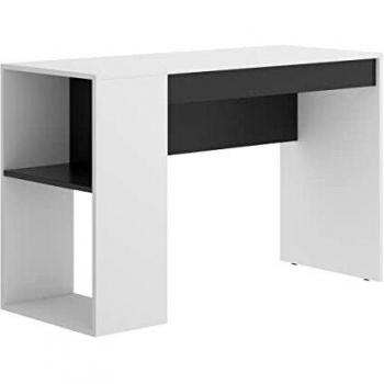 Bureau Teo Étagère et Tiroir Blanc Graphite – 115×74×50 cm