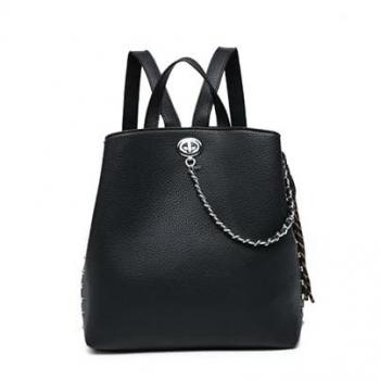 Triple Compartment Leather‑Chain Pack