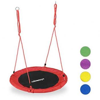 Relaxdays - Adjustable Round Nest Swing for Kids & Adults, 90 cm, Spider Web Seat, Max Weight 100 kg, Red