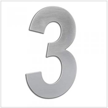 EVI Herrajes Numero civico esterno, portale o garage, 16 cm, acciaio inox AISI 304, installazione adesiva (numero 3) (0660160CPAM3), argento