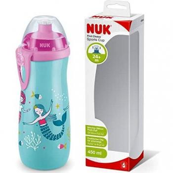 NUK First Choice+ Sports Cup | 24+ mesi | Beccuccio push-pull anti-goccia | Clip e coperchio protettivo | Senza BPA | 450 ml | Pink Unicorn