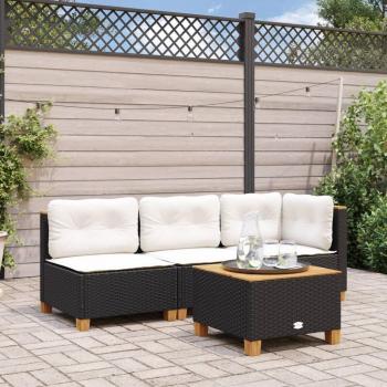 Black Poly Rattan Armless Garden Sofa with Cushions