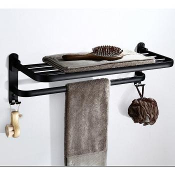 Toallero de baño plegable de aluminio negro