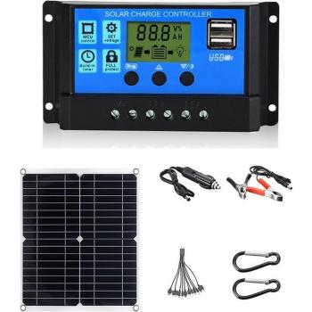 Panel Solar de 50W con Conector y Controlador IP65 para Carga de Teléfonos y Barcos