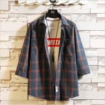 Stripes‑Man Shirt – lockeres Hemd mit drei Viertel Ärmel, asiatische Größe M bis 5XL +