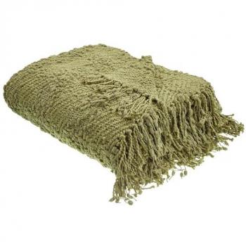Coperta di cotone intrecciata con nappe verde 150 x 200 cm Vella