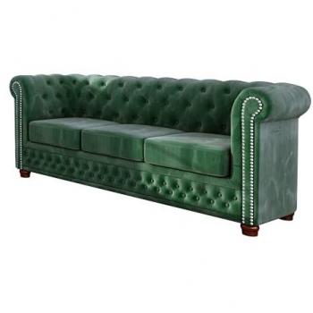 Chesterfield-Sofa Lothar 3-Sitzer in grünem Samt