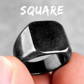 Punk Hip Hop Black Square Stainless Steel Ring
