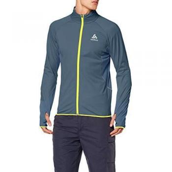 Odlo Zeroweight Windproof Warm Jacket for Men, Bering Sea / Neon Safety Yellow / Tradewinds, Size FR