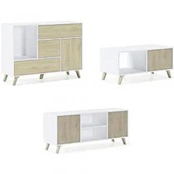 Conjunto de Muebles Wind, Salón y Comedor, Buffet, Mueble TV y Mesa de Centro, Estilo Escandinavo