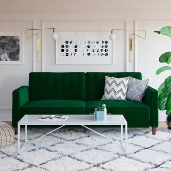 Pin Tufted Green Velvet Sofa Bed