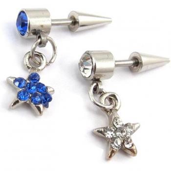 Brillo Celestial Lily: Pares de Piercings Estrella Azul-Plateado