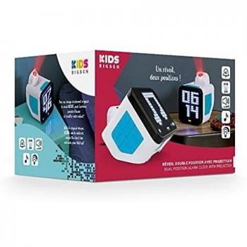 Bigben Kids Retro Cube Wecker mit Projektor in Weiß und Blau AU386684