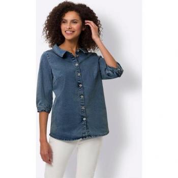 Chemisier en jean à revers stylé - Linea Tesini - bleu délavé 40