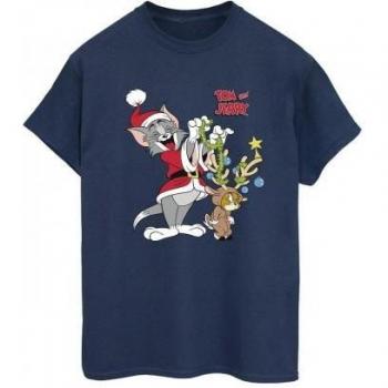 Tom & Jerry Vrouwen Kerst Rendier Katoen Boyfriend T-shirt L Marine