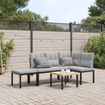 Ensemble Banc de Jardin 4 Coussins Noirs