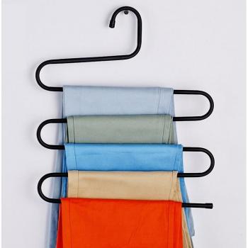 S-Shaped Stainless Steel Multifunctional Trouser Rack with Tie Storage – Multi-Layer Wardrobe Organizer, Space-Saving