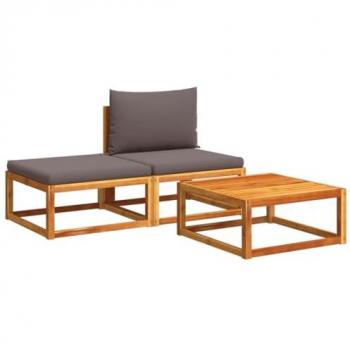 Set Divano da Giardino 3pz con Cuscini in Legno Massello di Acacia